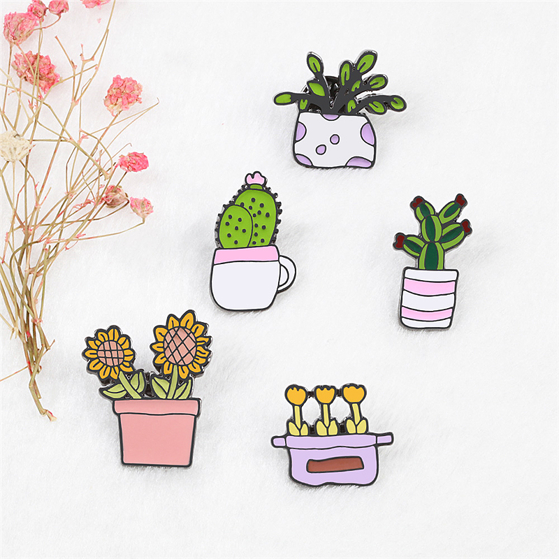 Gardening Tools Cute - Cute Cactus Potted Plant Flower Brooches