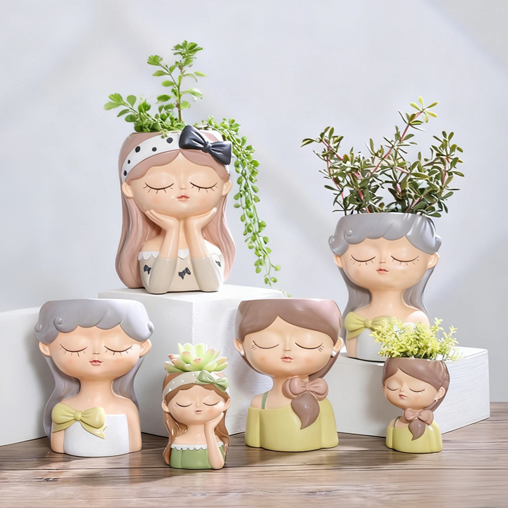 Gardening Tools Cute - Cute Girl Small Plant Pot Resin