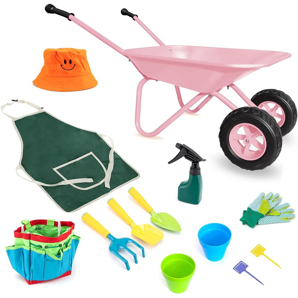 Children's Pink Metal Wheelbar – обзор и цена Gardening Tools Gloves